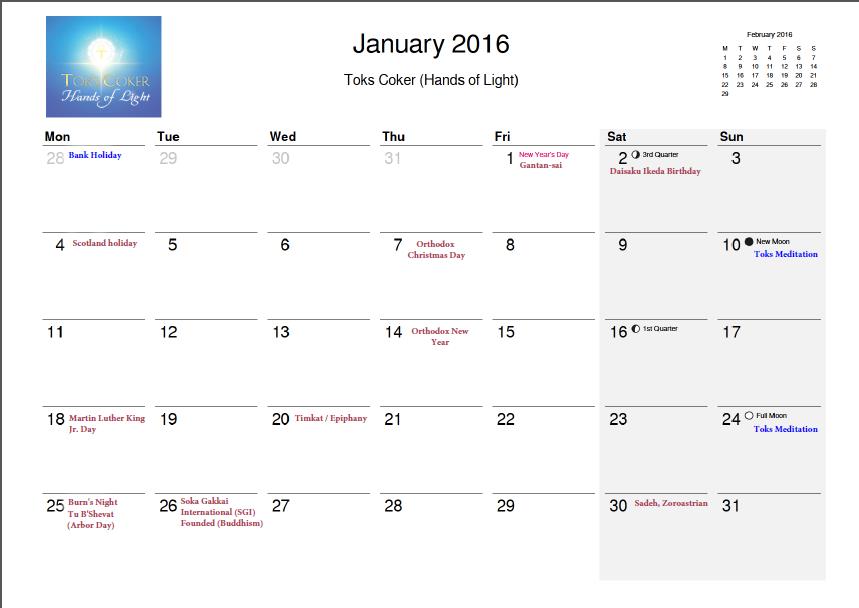 Toks Coker 2016 Calendar (Free Download)